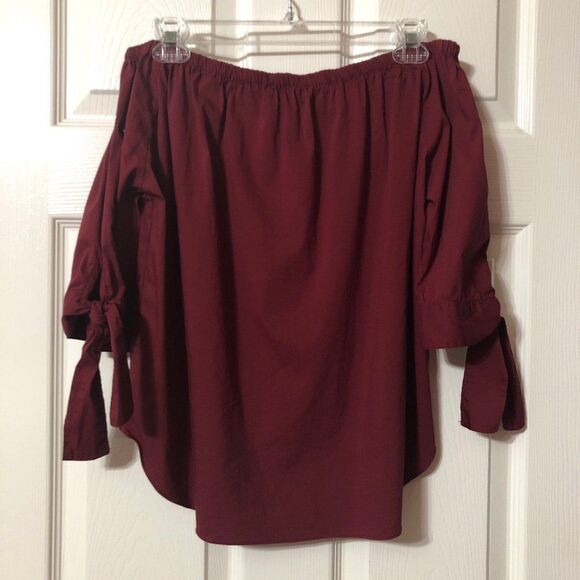 Hers & Mine Maroon Off the Shoulder Blouse Size Medium - Picture 3 of 8